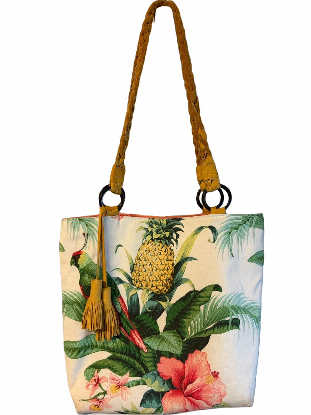 Three Cords Haiti Tropical Canvas Tote Bag with Suede | EUC | OS